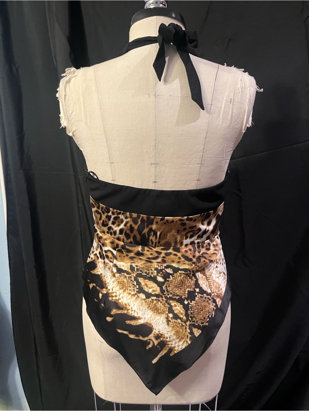 Black & Leopard and Snake Print Beaded/ Sequin Halter Top - Picture 4 of 8